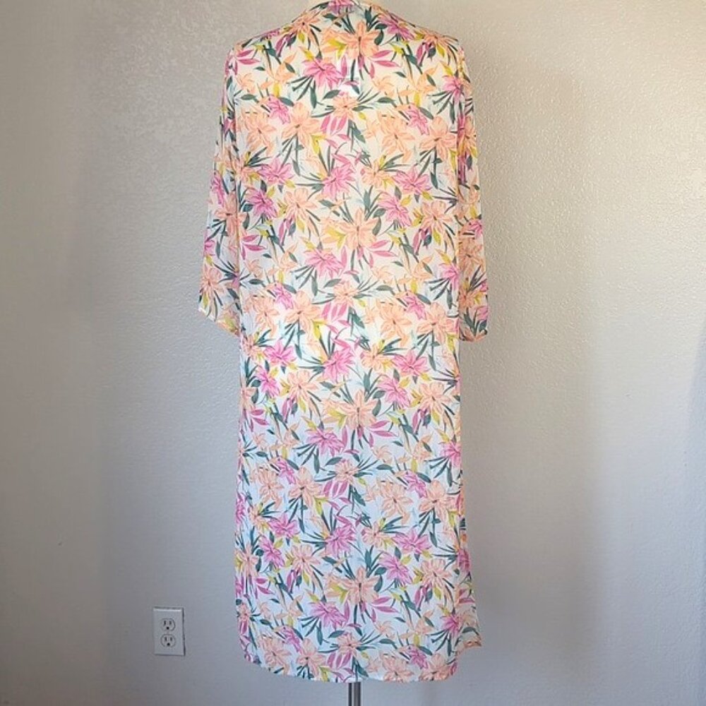 Jessica Simpson Large Slitted Sheer Open Front Kimono 3/4 Sleeve - Picture 3 of 7